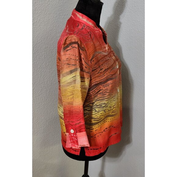 Ruby Rd Petite Blouse Womens 6P Red Sheer Roll Tab Sleeves - Picture 3 of 10